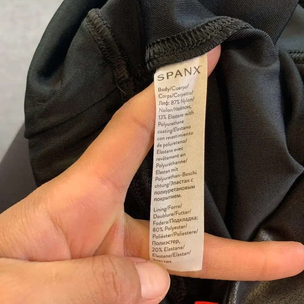Spanx Leggings Womens S Small Black Faux Leather Moto Coated Wide Waistband